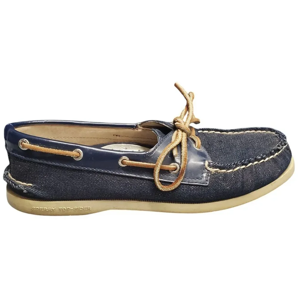 SPERRY Top Sider Angelfish Boat Shoes Women 7.5 Navy Denim 2 Eye Slip On 9294307